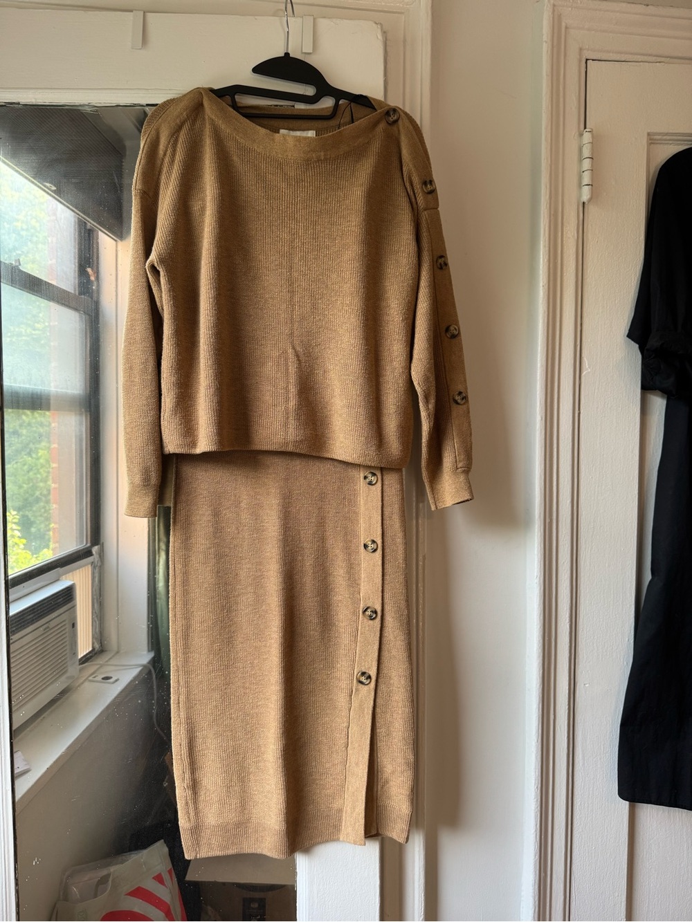 H&M Tan Button-Accent Knit Cowl Sweater & Skirt Set